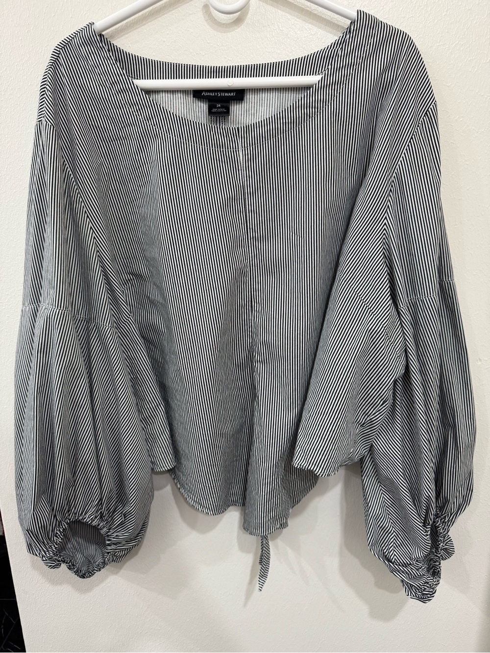 Ashley Stewart Art Teacher Striped Blouse Balloon Sleeve Tie Front Plus 24 - Picture 4 of 6